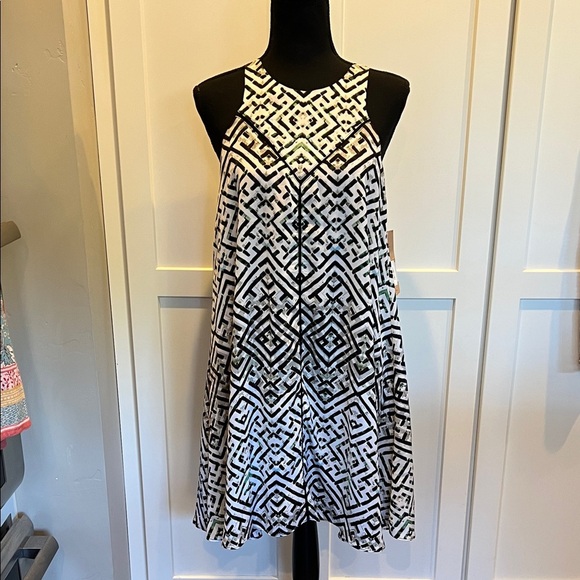 NWT RACHEL Rachel Roy Black and White Geometric Mini Dress - Picture 1 of 7
